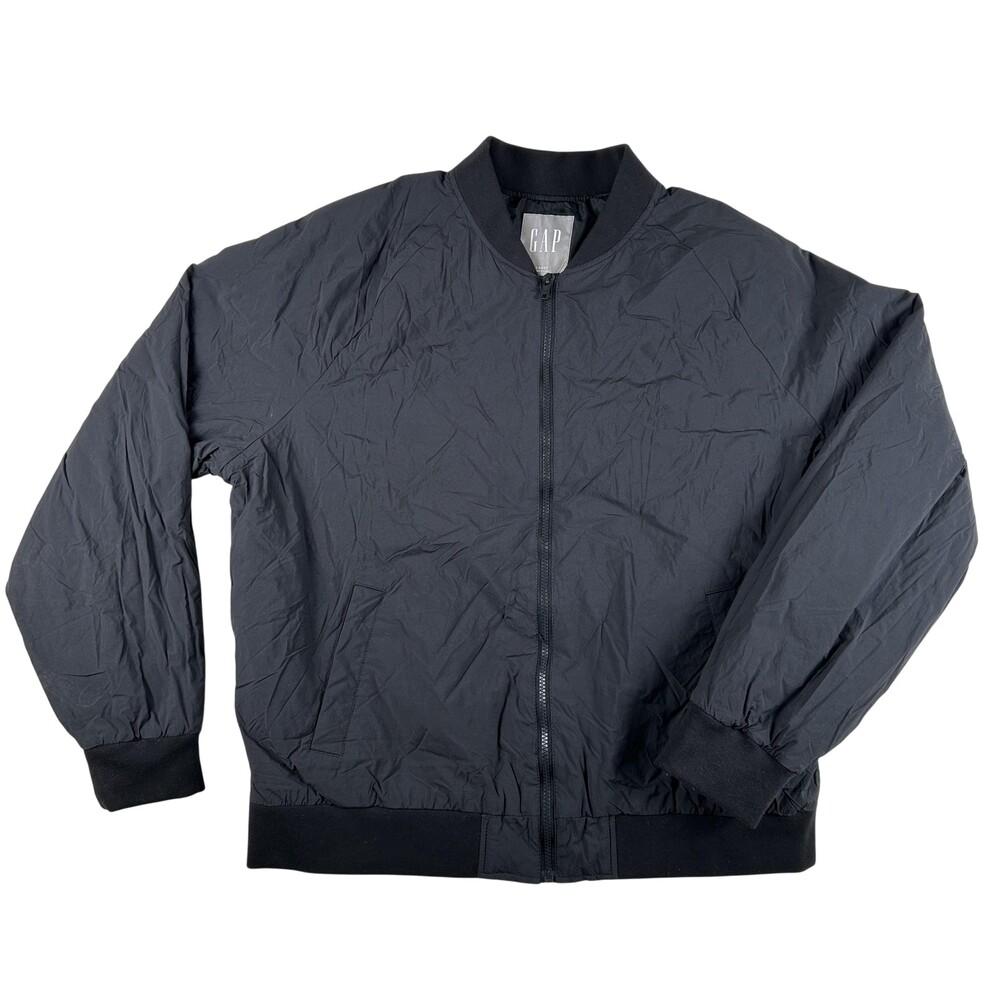 Gap Jacket Mens Large Nylon Bomber Water Repellent Insulated Zip Lined Black
